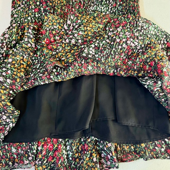 A.L.C. Silk Knee Length Skirt Floral Ruffled Accents Elasticized Waist Size 6 - Picture 10 of 11